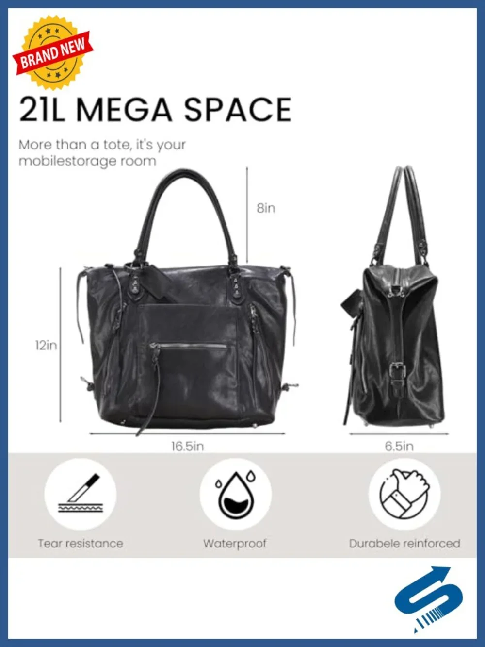 21L Hobo Vegan Leather Tote Bag Crossbody Purse with Adjustable Strap